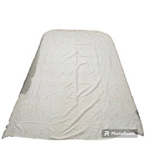 Vintage Cone Mills MCM Bedspread Fringe Beige Twin Size Mid Century USA Boho